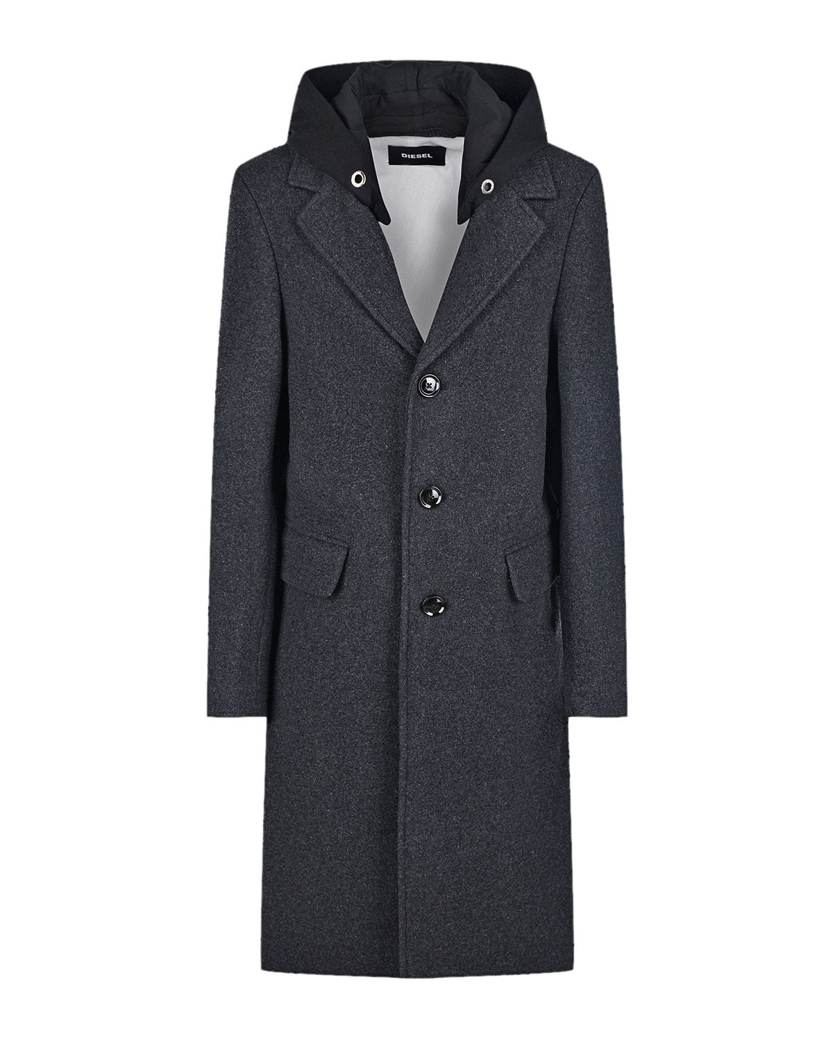 Серое пальто с капюшоном Diesel детское, размер 152, цвет серый - фото 1