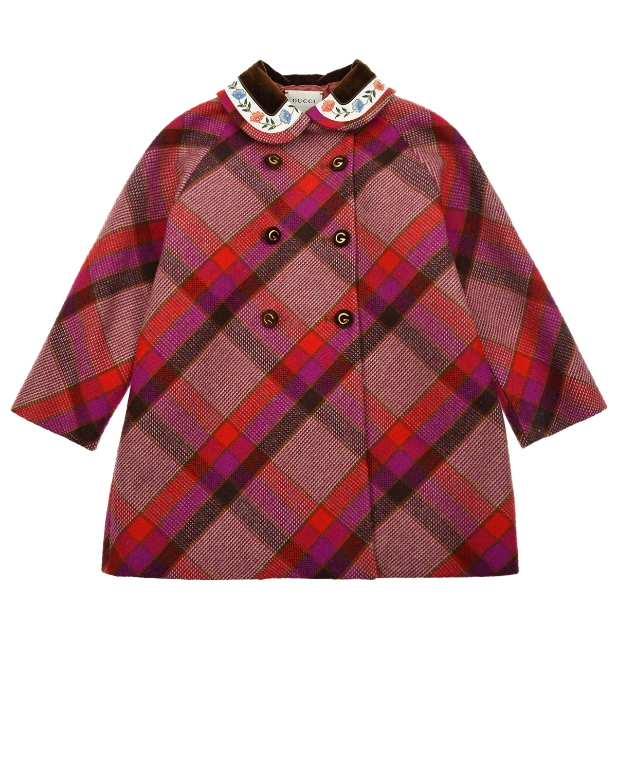 Шерстяное пальто с вышивкой на воротнике GUCCI детское, размер 86, цвет мультиколор