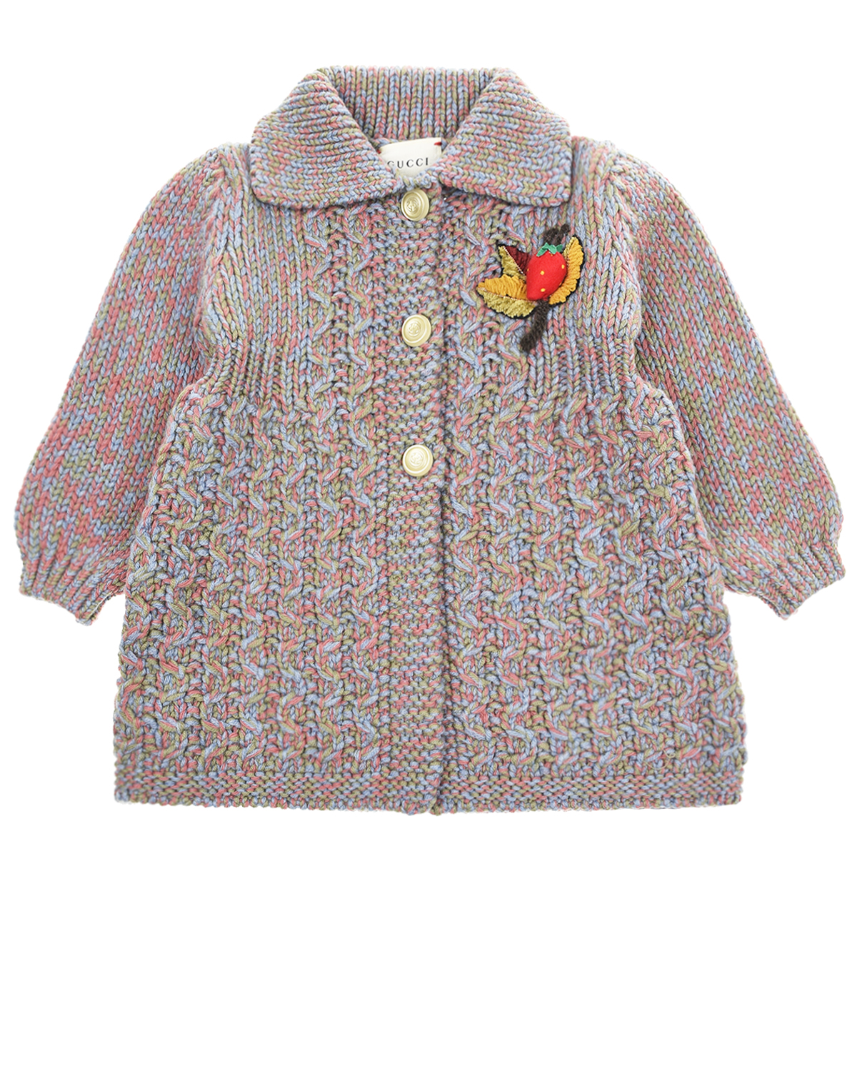 Вязаное пальто на пуговицах GUCCI детское, размер 74, цвет мультиколор