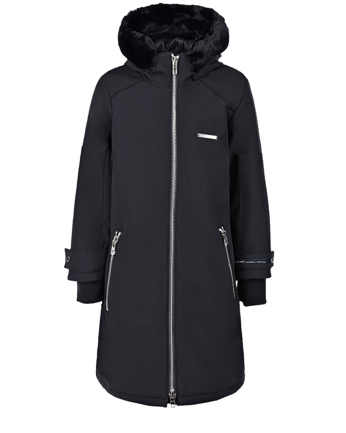 Черное пальто с отделкой из эко-меха Givenchy детское, размер 116, цвет черный - фото 1