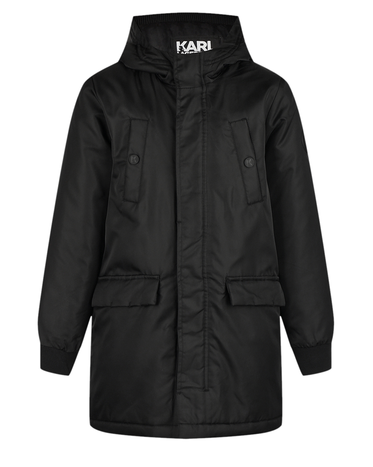 Черное пальто с объемными карманами Karl Lagerfeld kids детское, размер 140, цвет черный