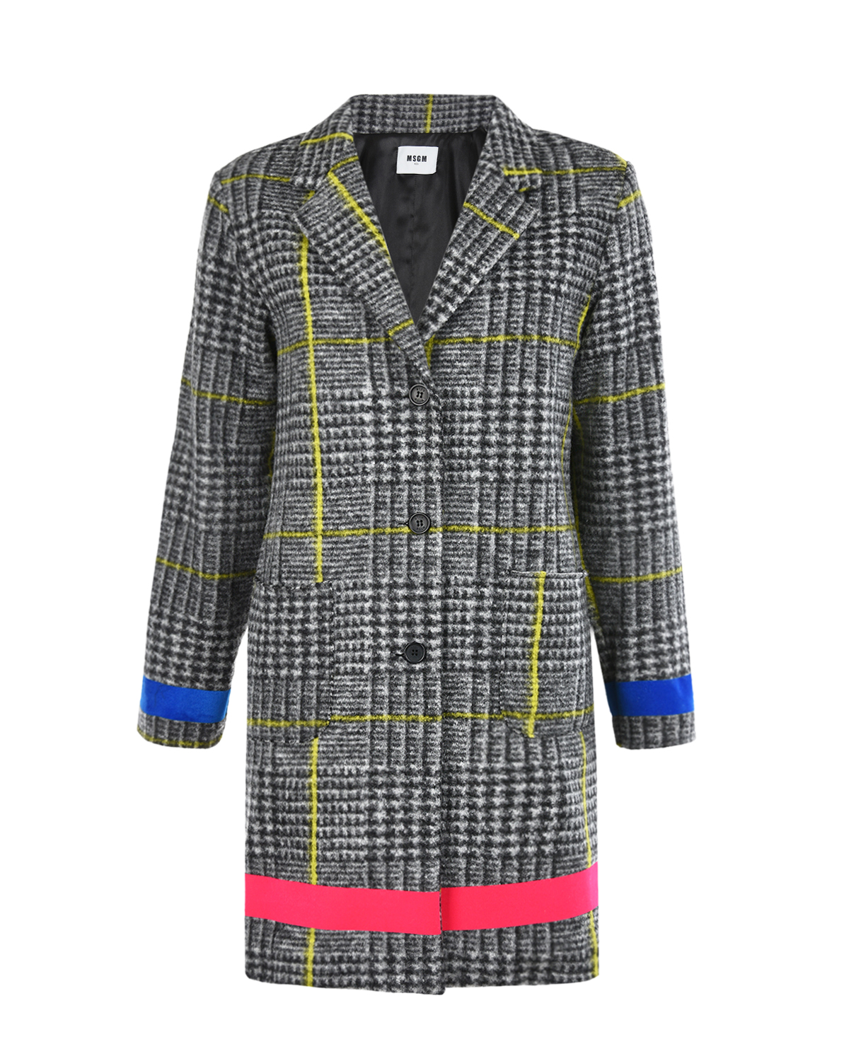 Серое пальто с контрастной отделкой в полоску MSGM детское, размер 140, цвет мультиколор - фото 1