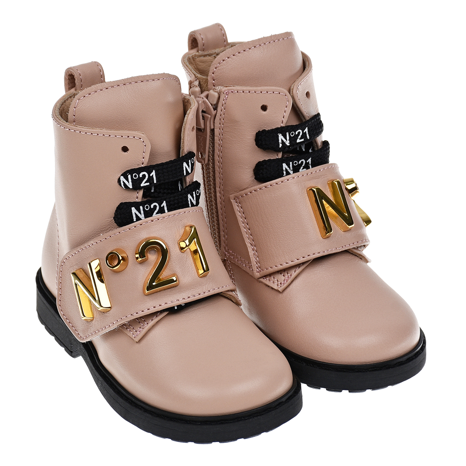 Розовые ботинки с золотым логотипом No. 21 детские, размер 20, цвет розовый