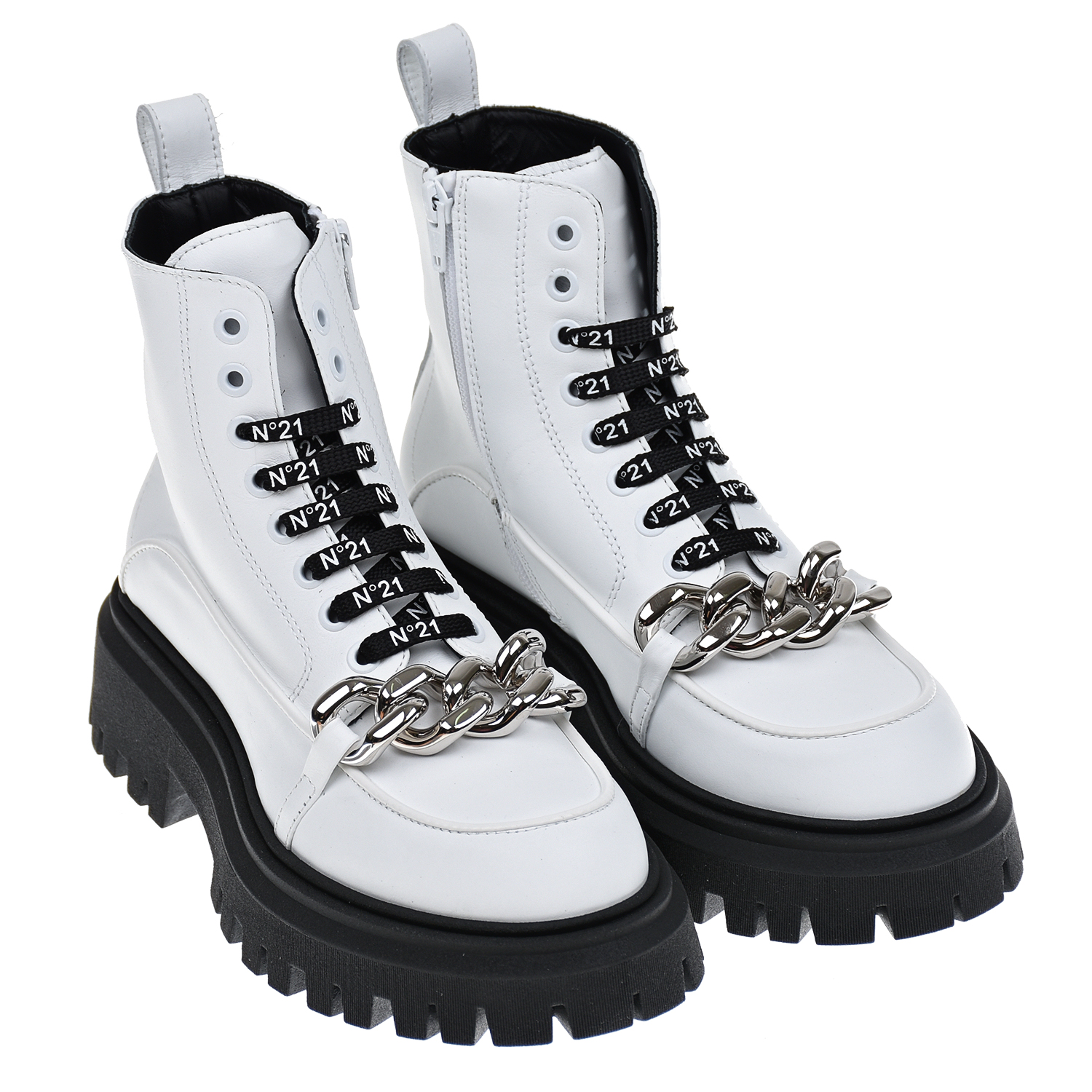 Белые ботинки с цепью No. 21 детские, размер 39, цвет белый - фото 1