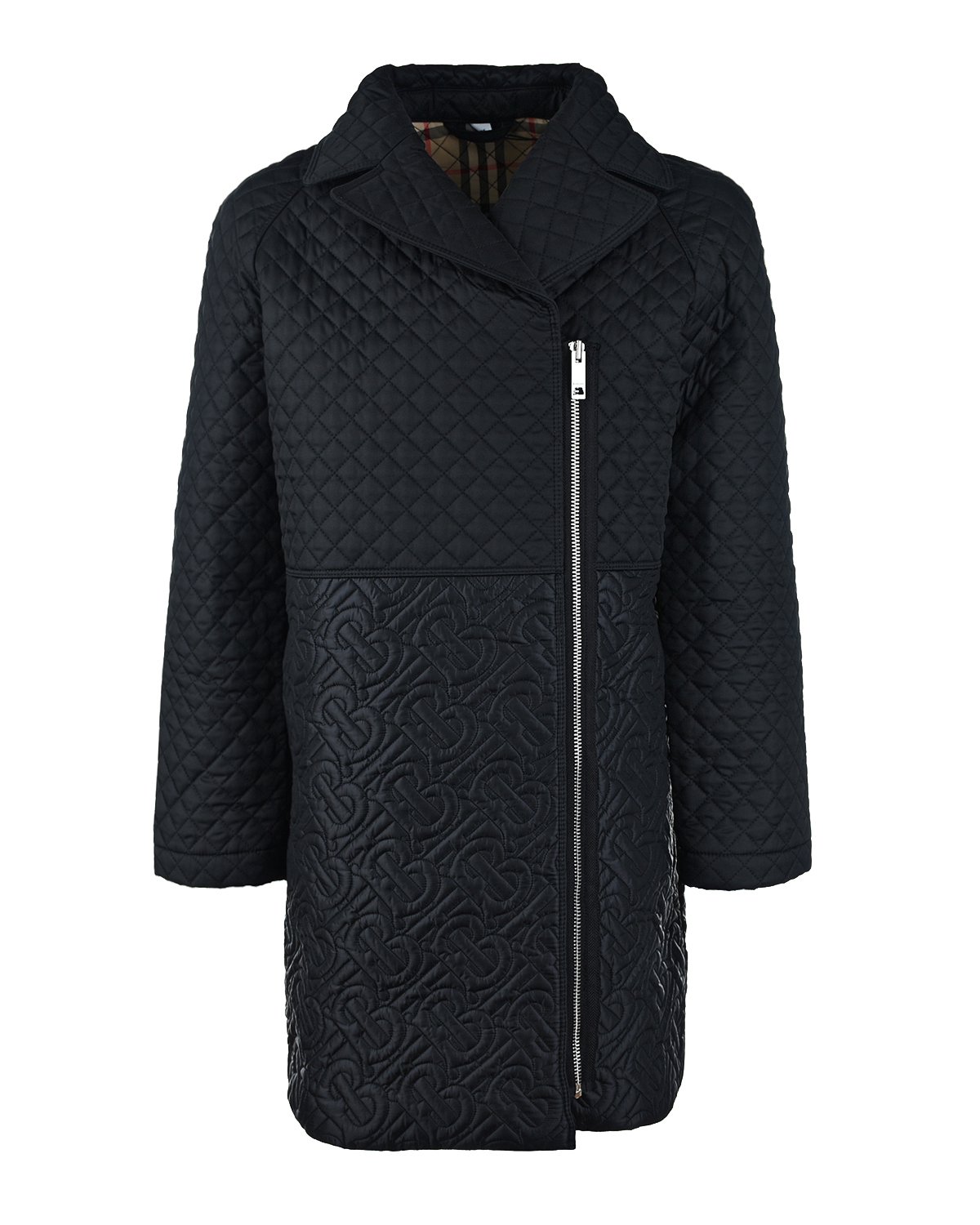 Стеганое пальто с асимметричной молнией Burberry детское, размер 164, цвет черный - фото 1