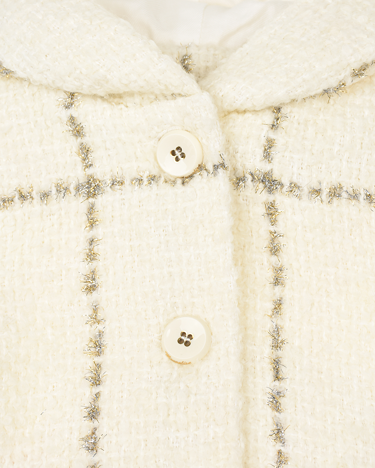 Кремовое пальто в крупную клетку Monnalisa детское, размер 92, цвет кремовый - фото 3