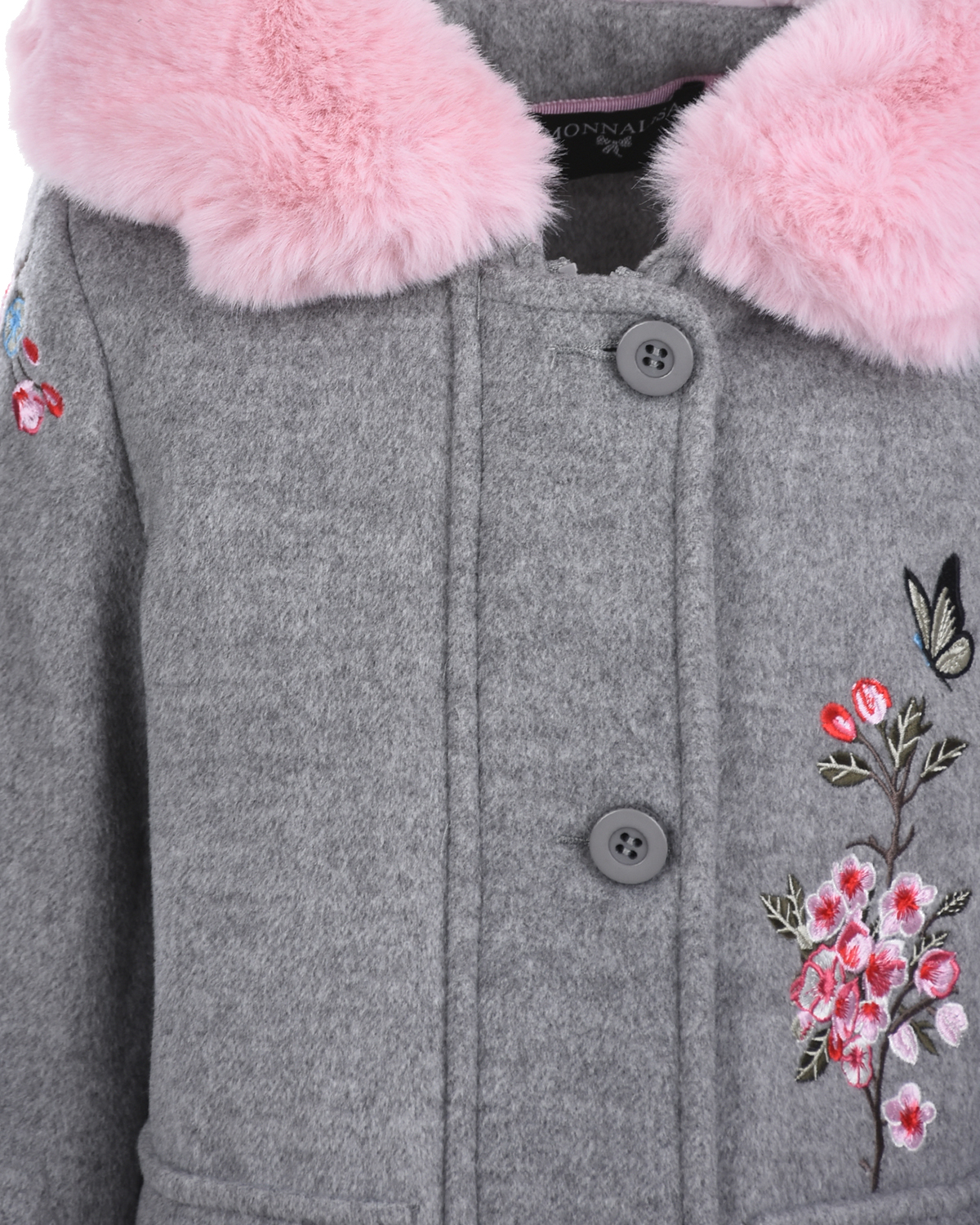 Серое пальто с розовым мехом Monnalisa детское, размер 128, цвет серый - фото 3