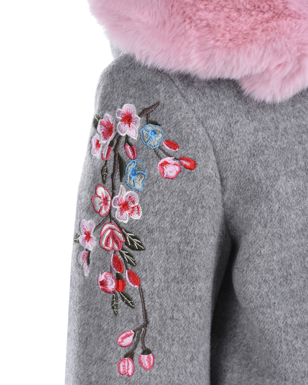 Серое пальто с розовым мехом Monnalisa детское, размер 128, цвет серый - фото 4