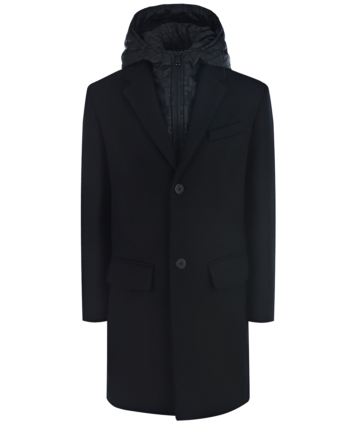 Черное пальто с капюшоном Fendi детское, размер 128, цвет черный
