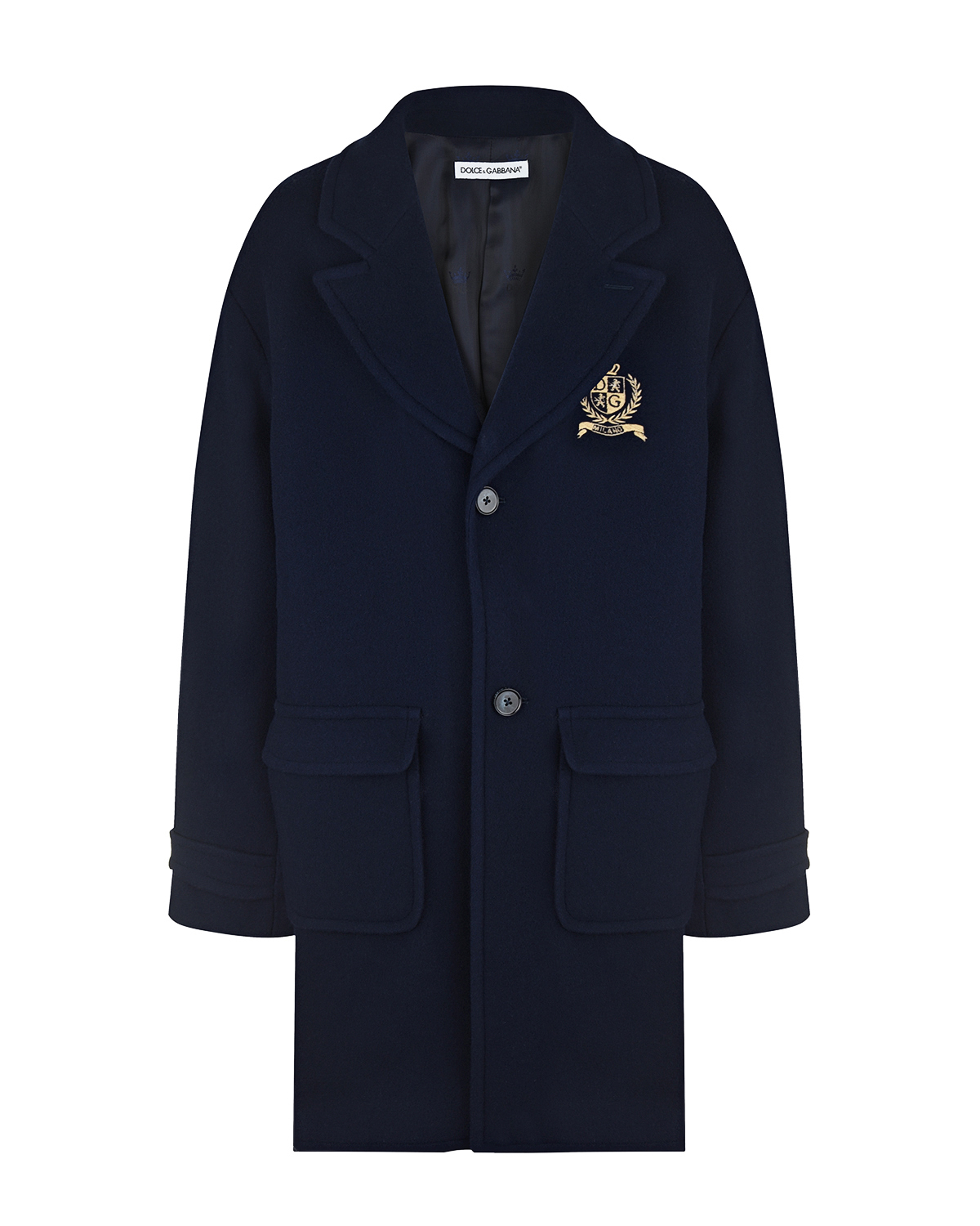 Синее пальто с накладными карманами Dolce&Gabbana детское, размер 152, цвет синий - фото 1