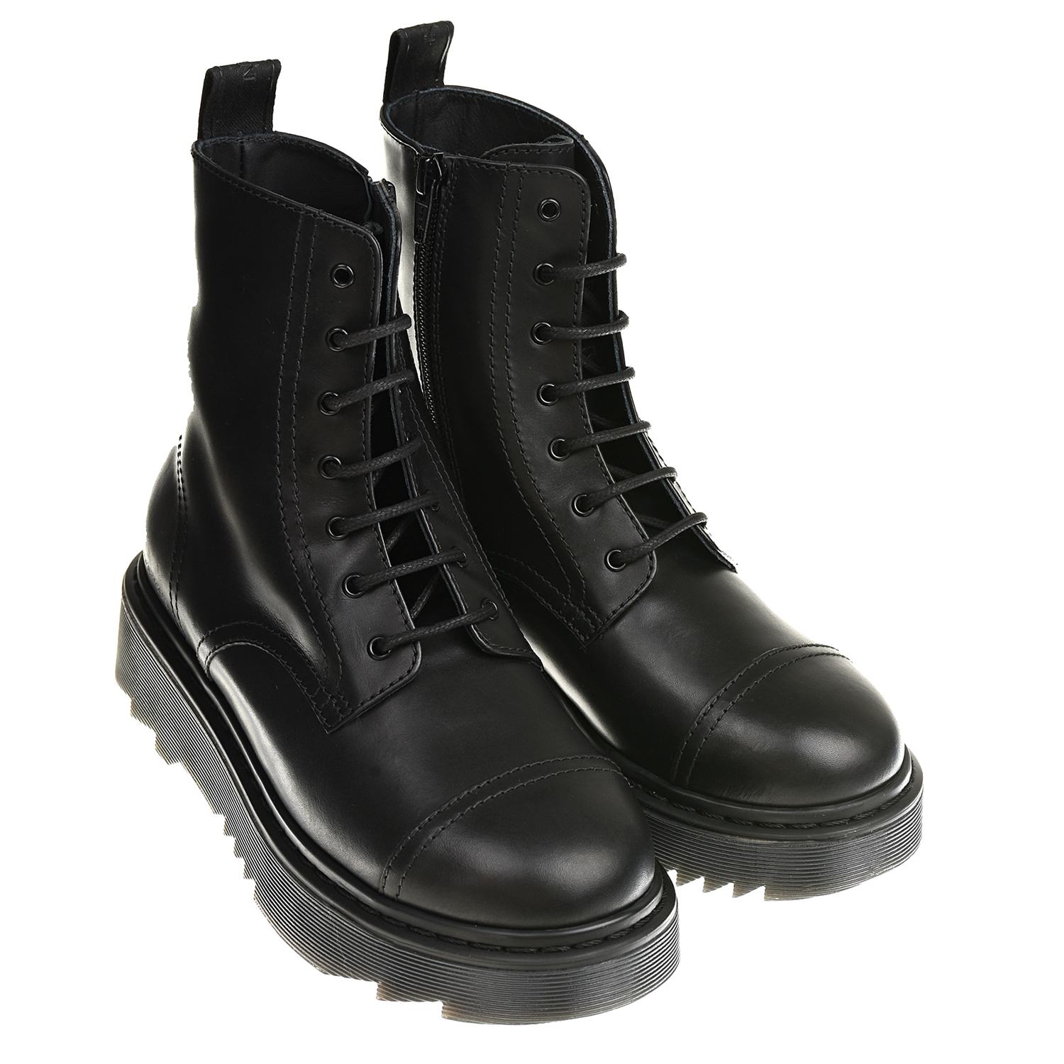 Высокие кожаные ботинки на шунровке и молнии Emporio Armani детские, размер 33, цвет черный