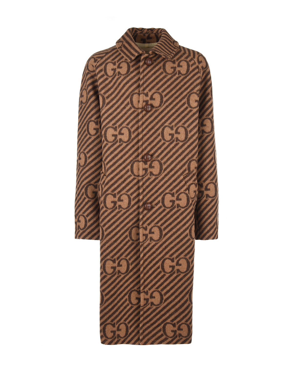 Коричневое пальто в полоску GUCCI детское, размер 140, цвет коричневый