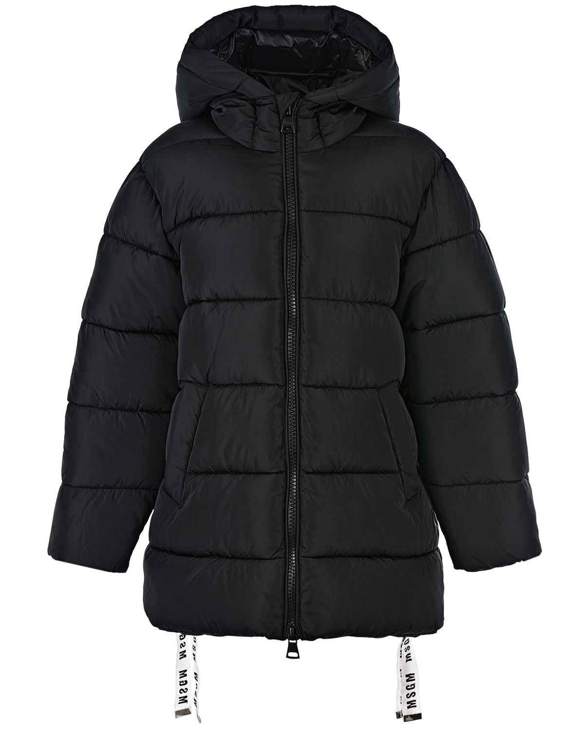 Черное стеганое пальто с капюшоном MSGM детское, размер 128, цвет черный - фото 1