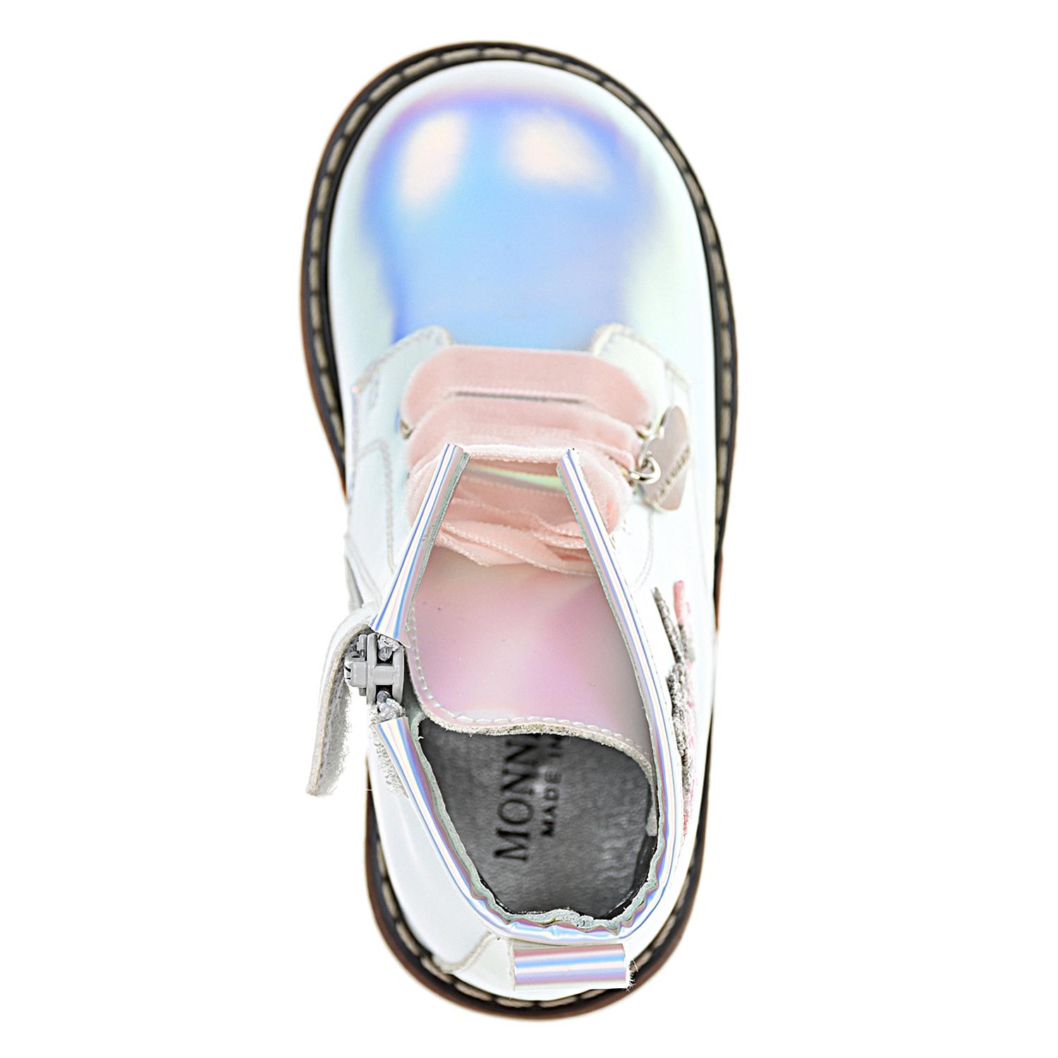 Перламутровые ботинки с аппликацией Monnalisa детские, размер 25, цвет серебристый - фото 4