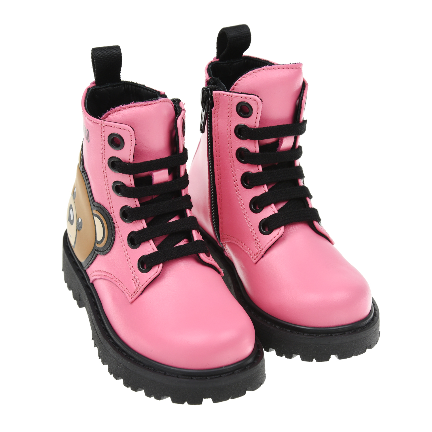Розовые ботинки с боковой аппликацией Moschino детские, размер 36, цвет розовый