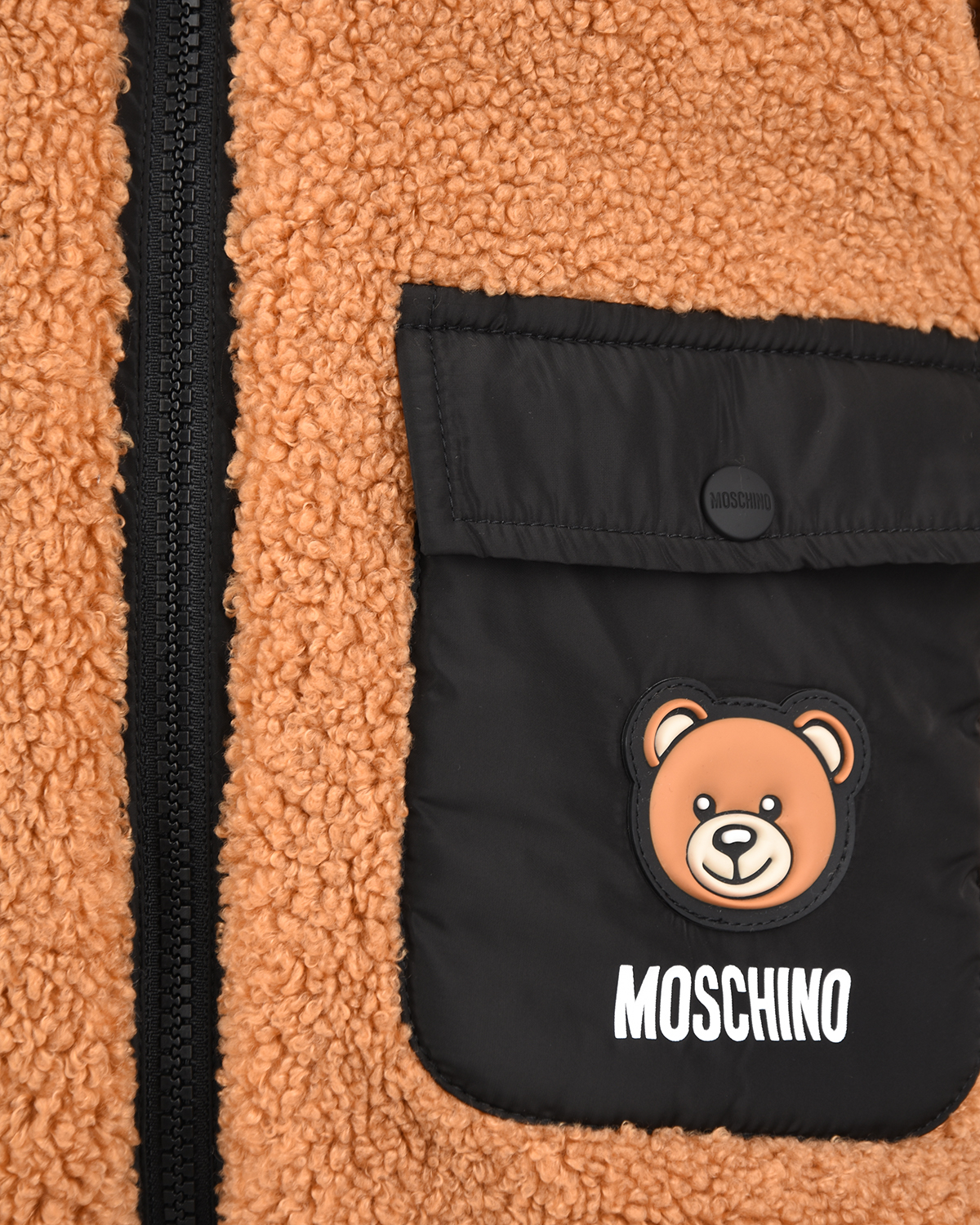 Коричневая куртка с накладными карманами Moschino детская, размер 110, цвет коричневый - фото 3