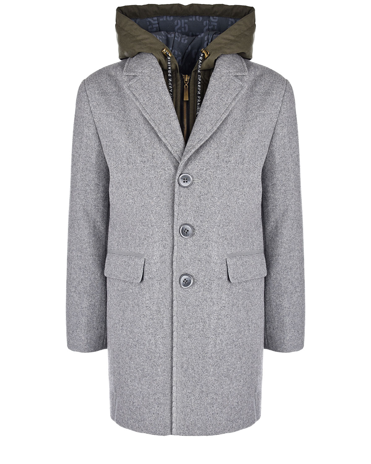 Серое пальто с капюшоном Prairie детское, размер 140, цвет серый - фото 1