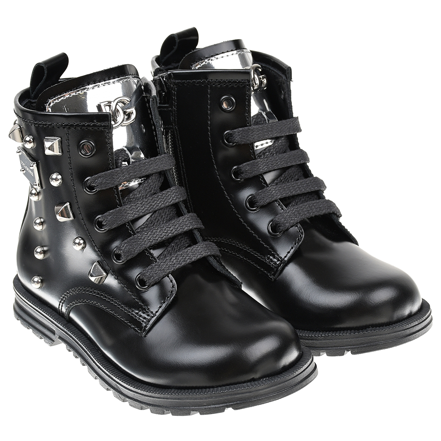 Черные ботинки с заклепками Dolce&Gabbana детские, размер 24, цвет черный