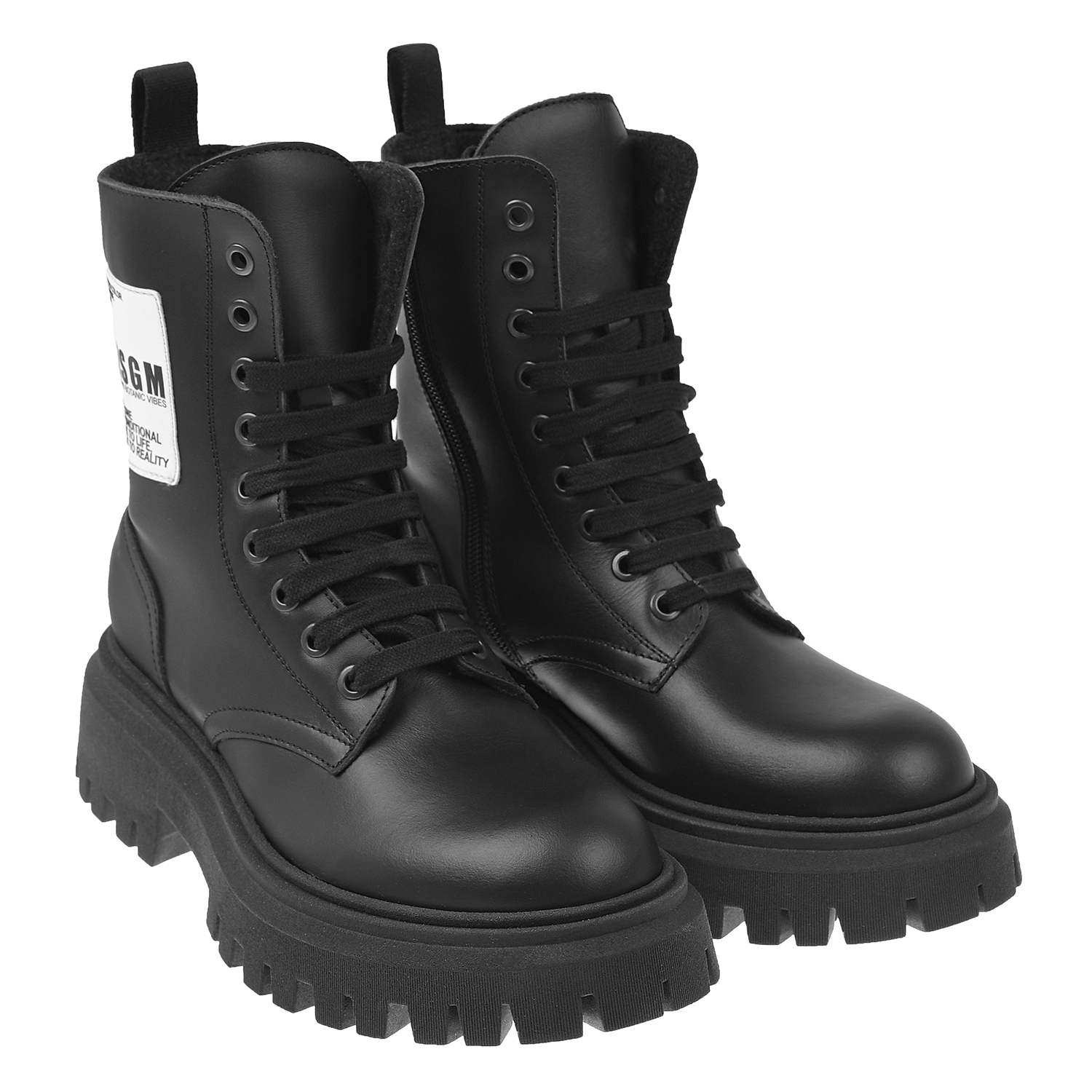 Высокие черные ботинки с белым лого MSGM детские, размер 33, цвет черный
