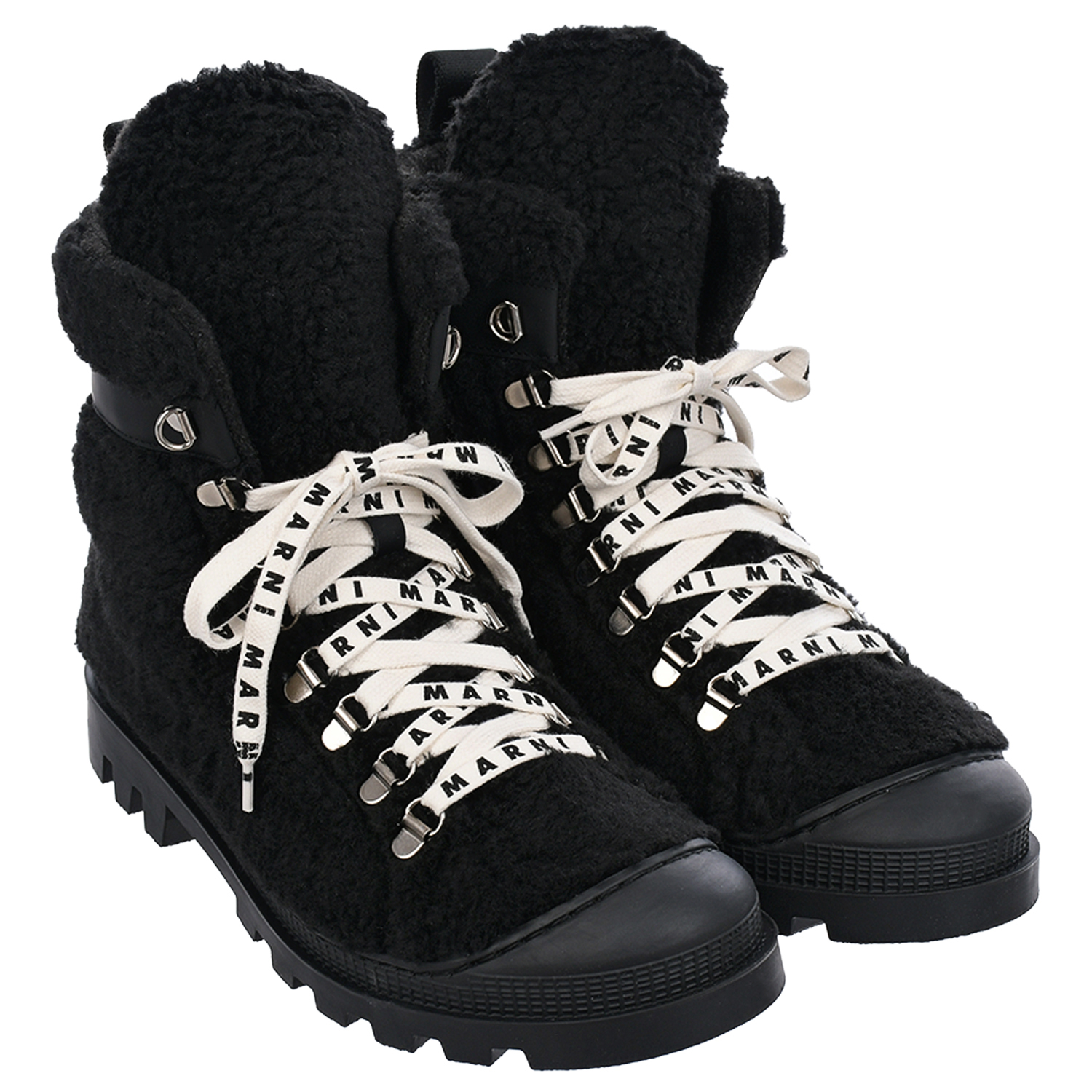 Черные ботинки с белыми шнурками MARNI детские, размер 35, цвет черный