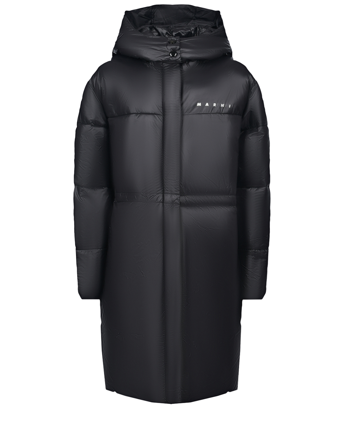 Длинная черная куртка с капюшоном MARNI детская, размер 128, цвет черный - фото 1