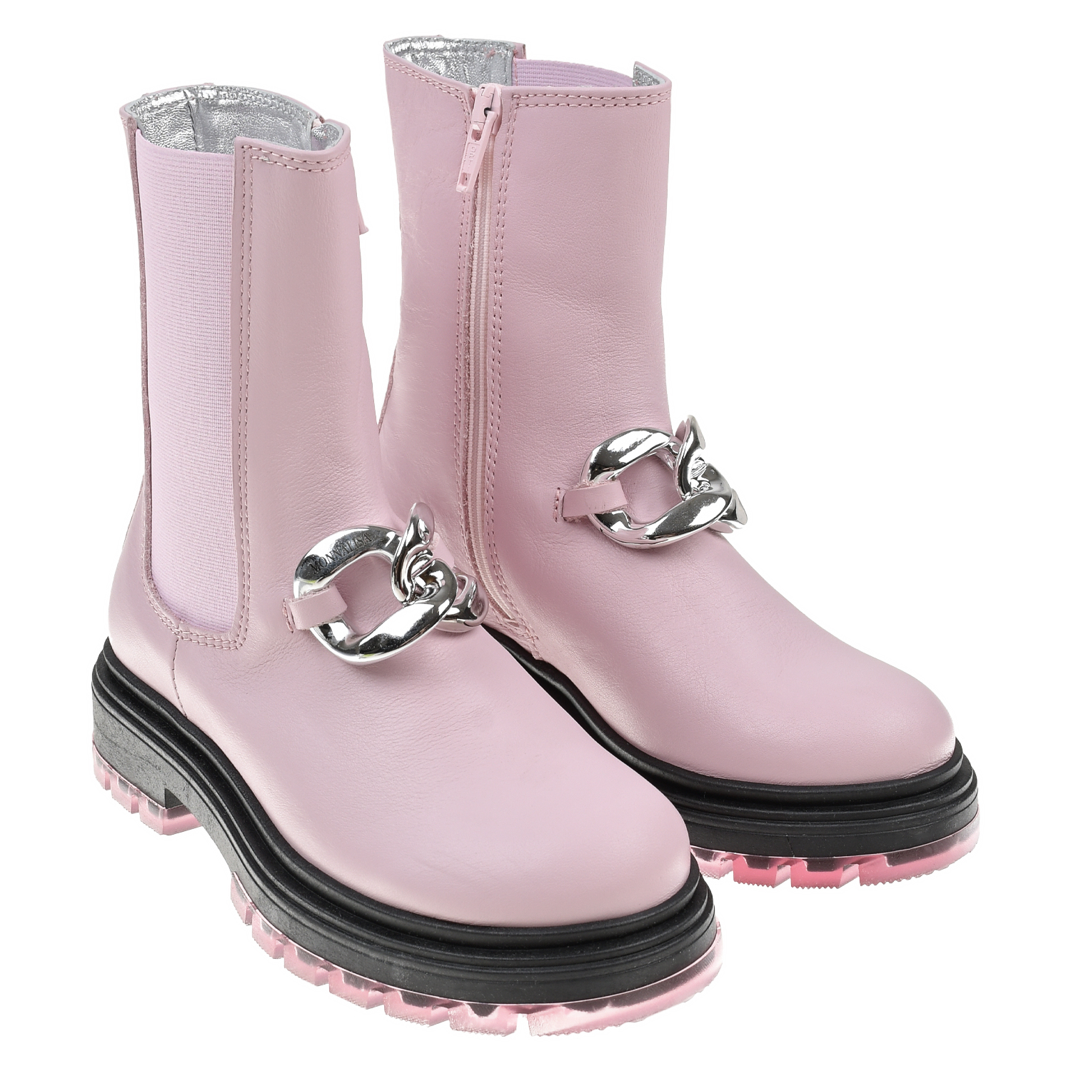 Розовые ботинки с серебристой цепью Monnalisa детские, размер 29, цвет розовый - фото 1
