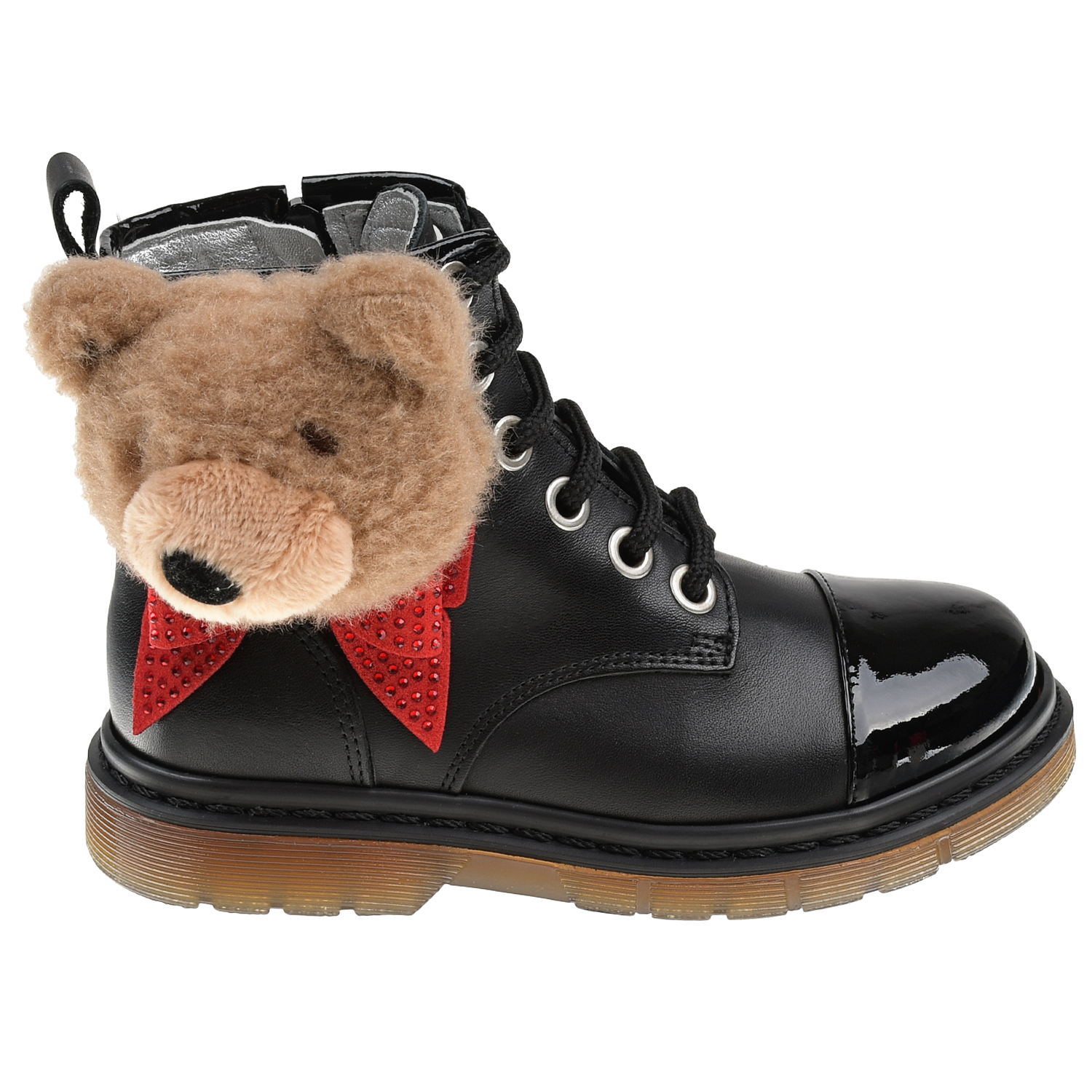 Кожаные ботинки с аппликацией "медвежонок" Monnalisa детские, размер 26, цвет черный - фото 2
