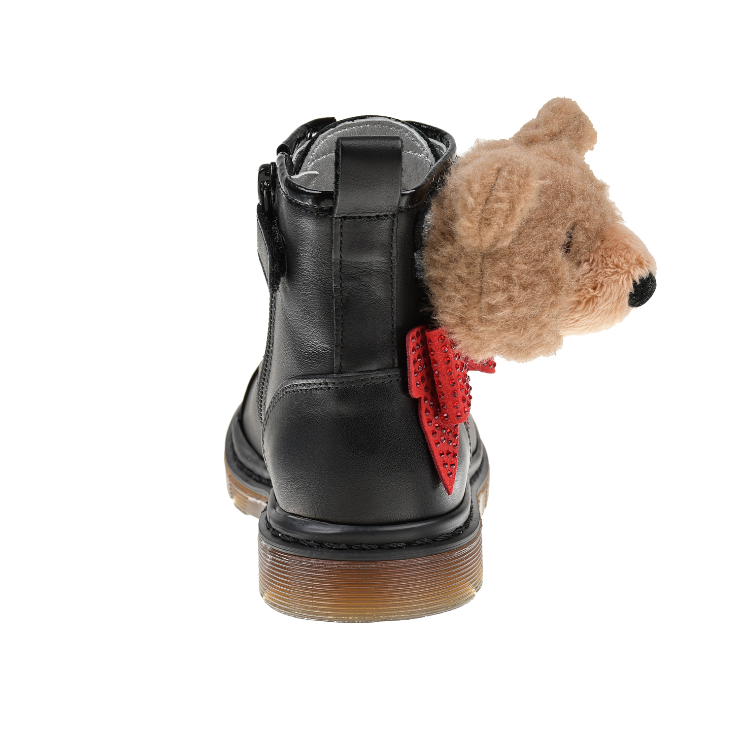 Кожаные ботинки с аппликацией "медвежонок" Monnalisa детские, размер 26, цвет черный - фото 3