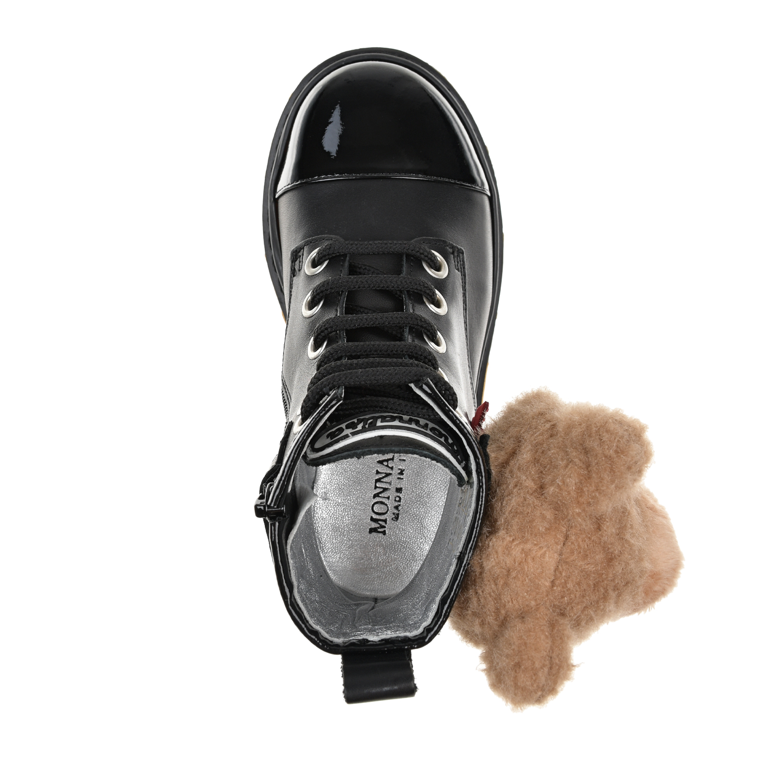 Кожаные ботинки с аппликацией "медвежонок" Monnalisa детские, размер 26, цвет черный - фото 4