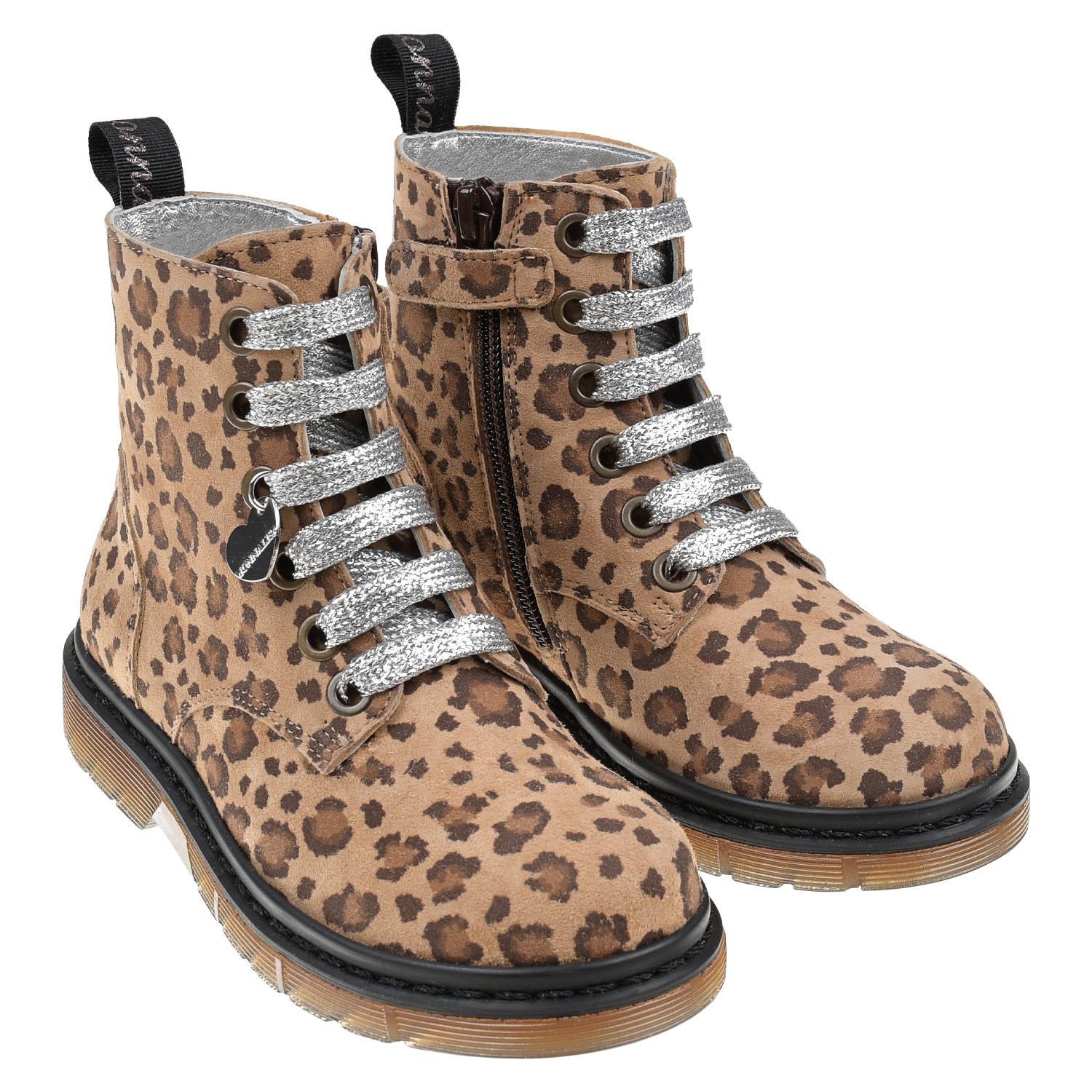 Кожаные ботинки с леопардовым принтом Monnalisa детские, размер 27, цвет бежевый