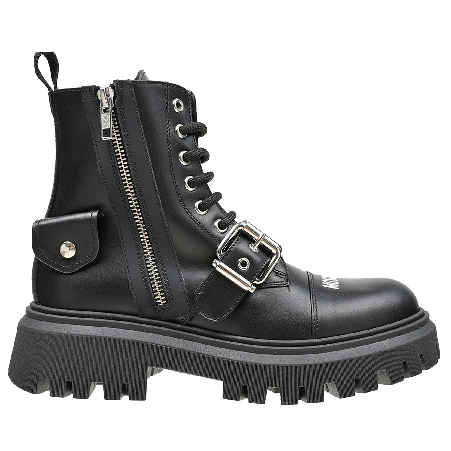 Черные кожаные ботинки с флисовой подкладкой Moschino детские, размер 33, цвет черный - фото 3