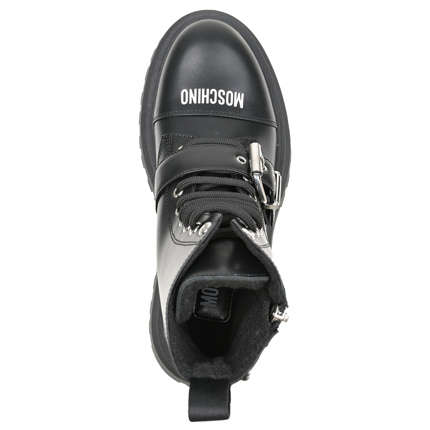 Черные кожаные ботинки с флисовой подкладкой Moschino детские, размер 33, цвет черный - фото 5