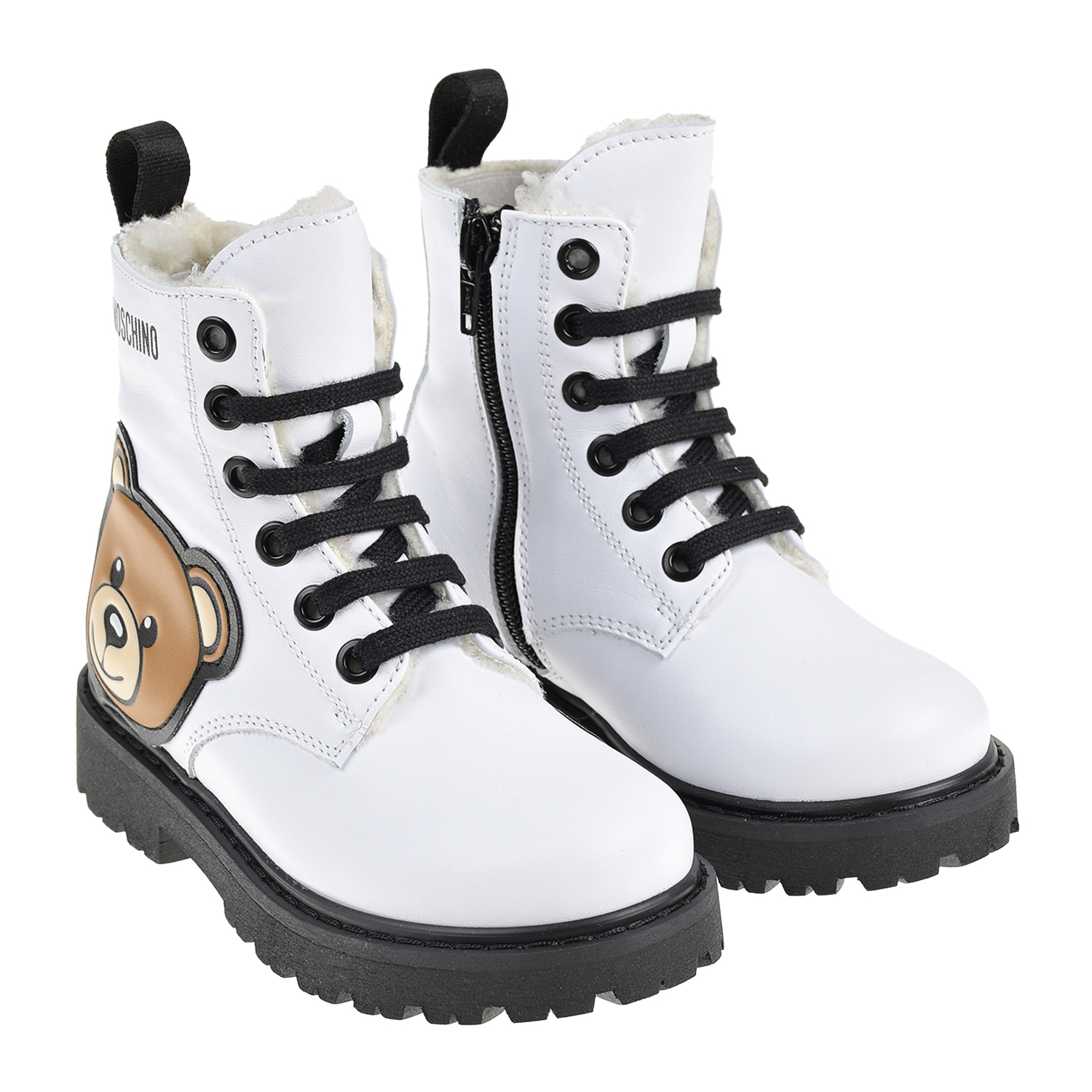 Белые утепленные ботинки из кожи Moschino детские