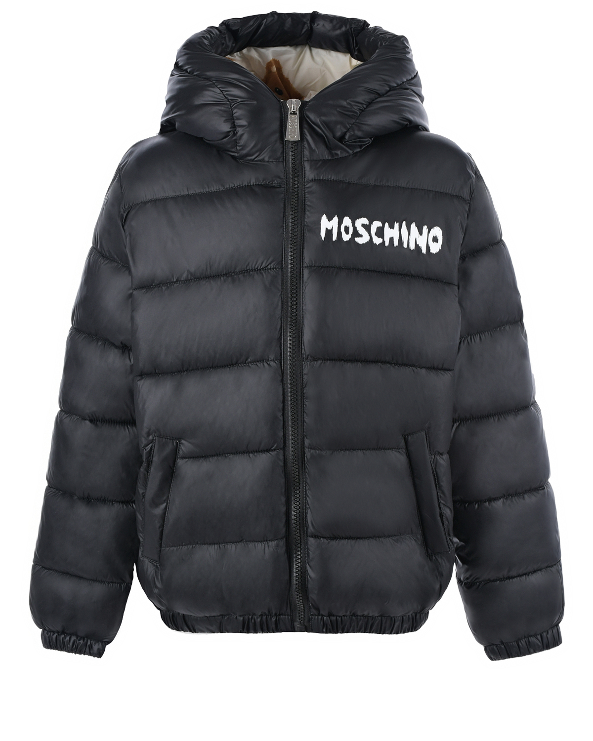 Черная стеганая куртка с принтом "медвежонок" Moschino детская, размер 128, цвет черный - фото 1