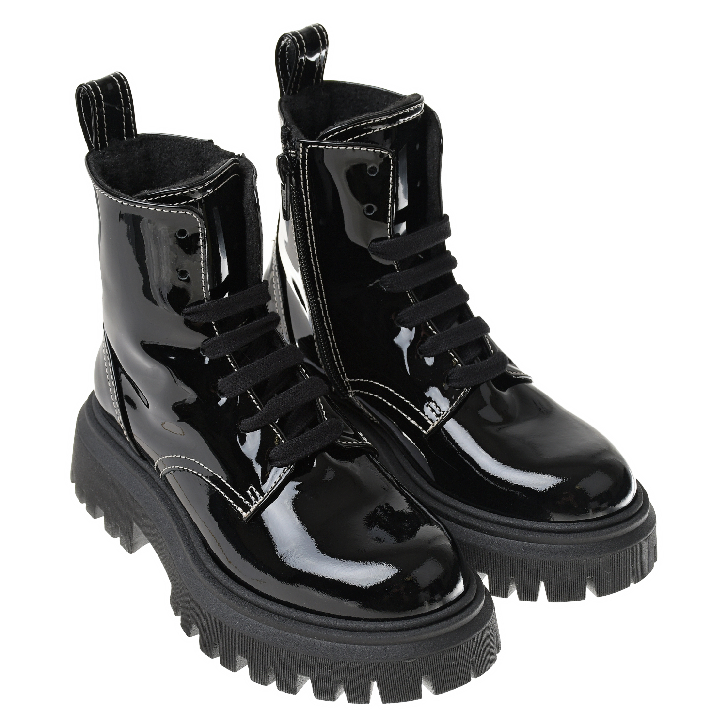 Черные лакированные ботинки с флисовой подкладкой No. 21 детские, размер 32, цвет черный