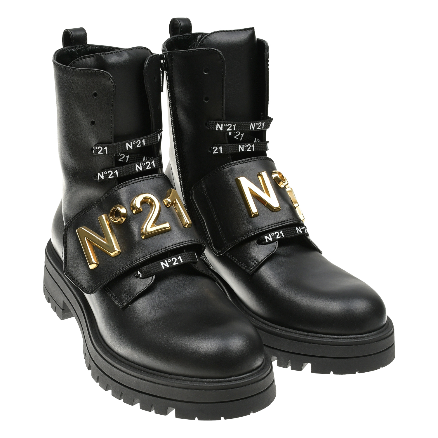 Высокие черные ботинки с металлическим лого No. 21 детские, размер 34, цвет черный