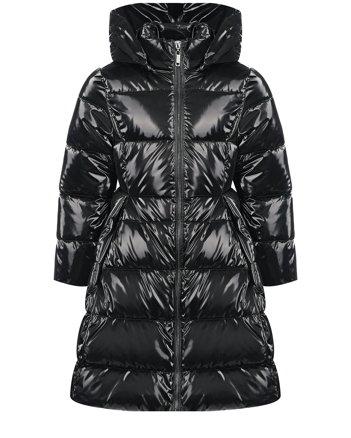 Черное стеганое пальто с глянцевым эффектом TWINSET детское, размер 164, цвет черный - фото 1