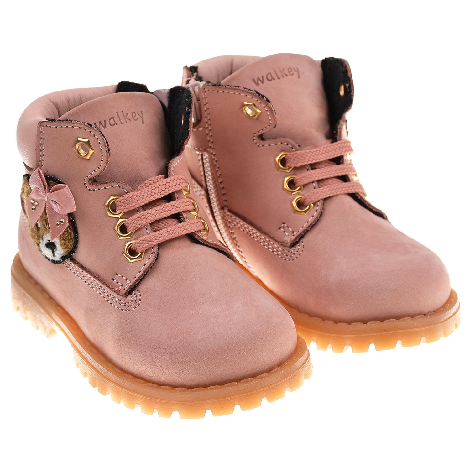 Розовые ботинки с аппликацией медвежонок Walkey детские