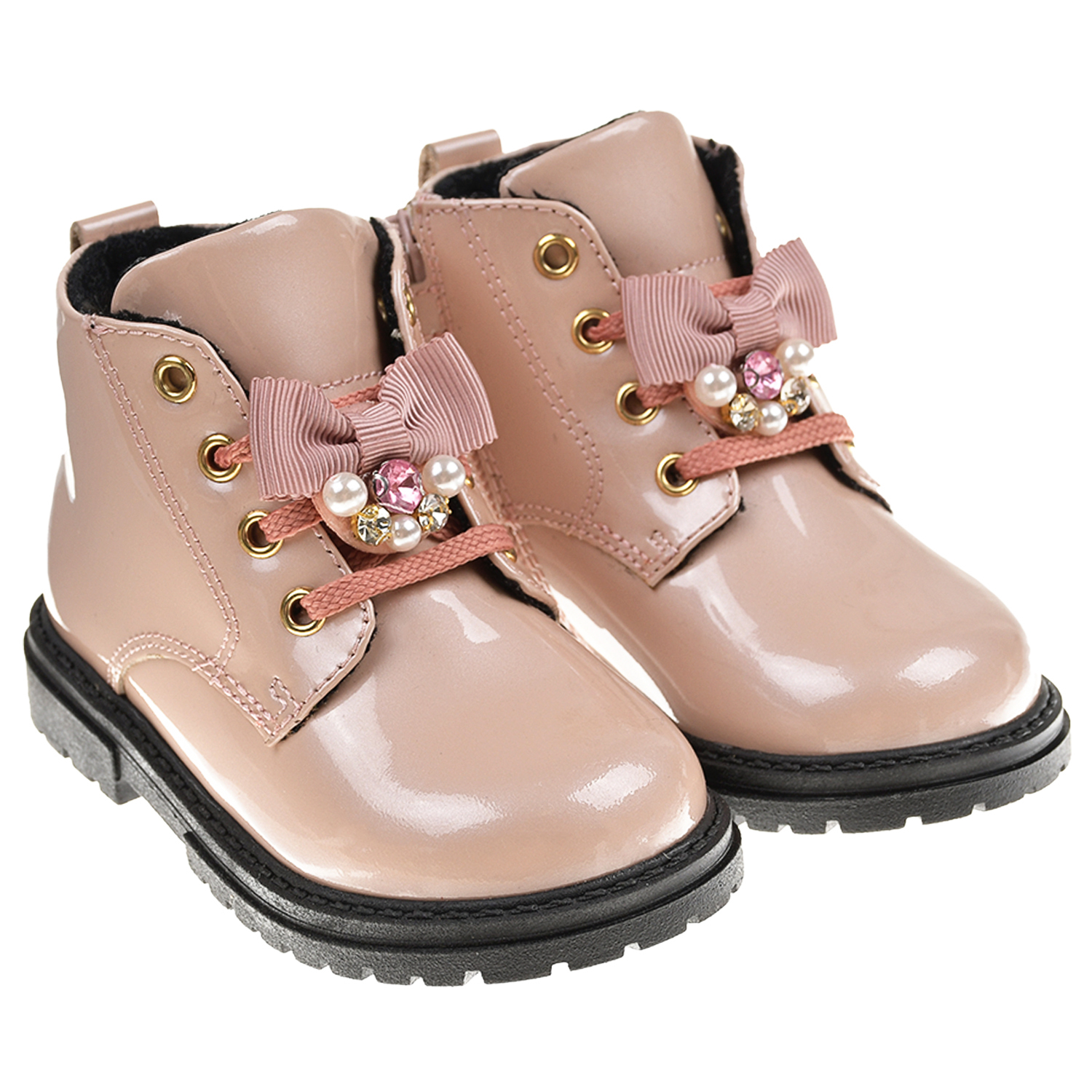 Розовые лаковые ботинки с бантами Walkey детские, размер 21, цвет розовый
