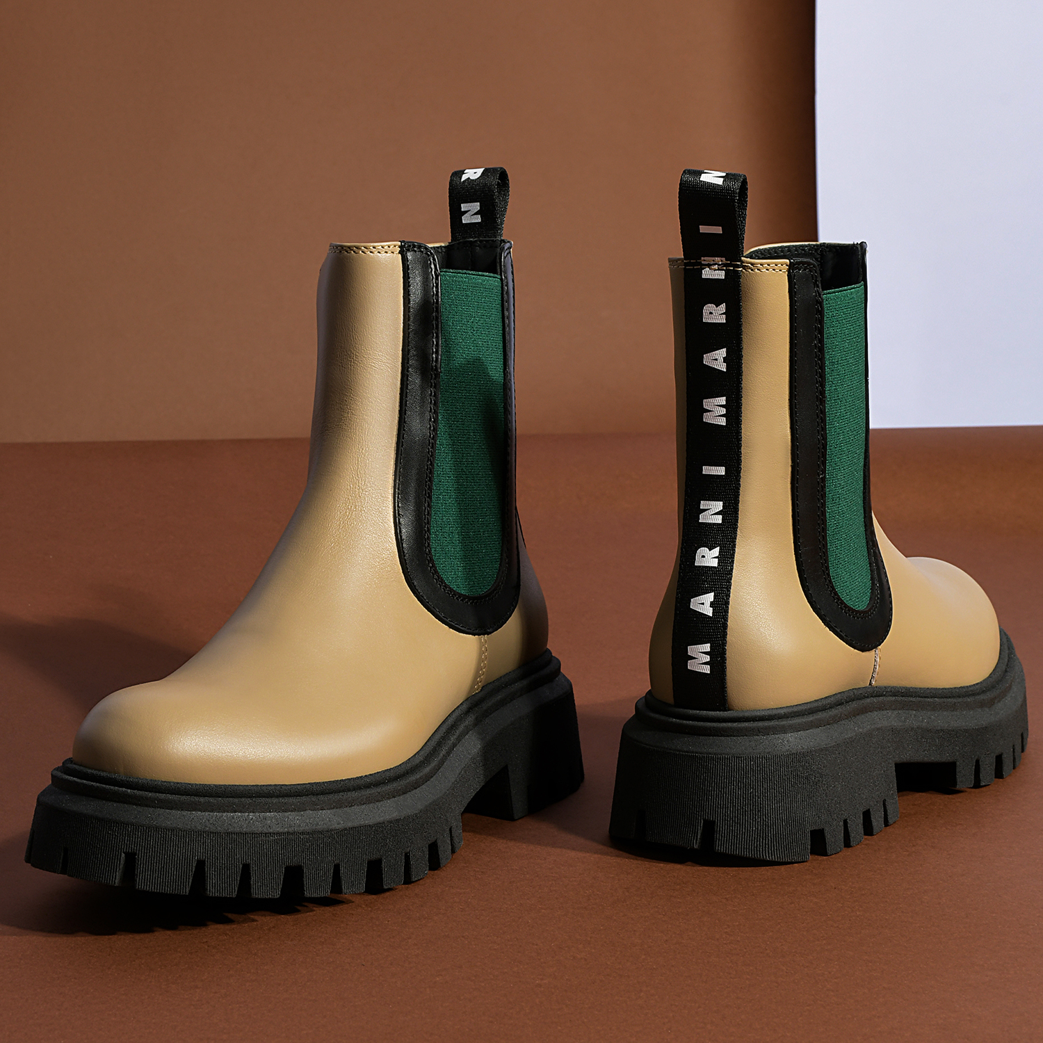Бежевые ботинки челси на молнии MARNI детские, размер 40, цвет бежевый - фото 2