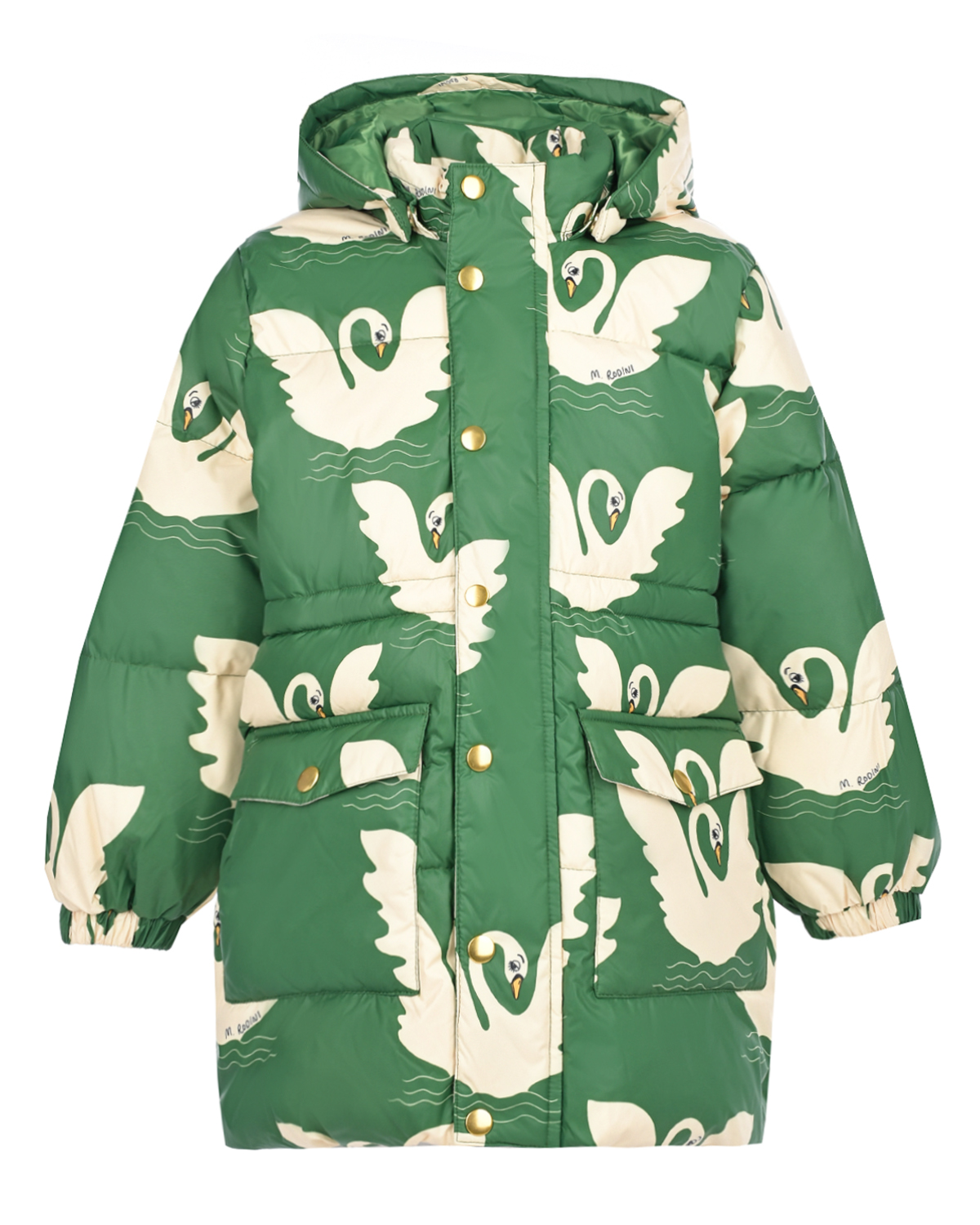 Зеленая куртка с принтом "лебеди" Mini Rodini детская, размер 116, цвет зеленый - фото 1
