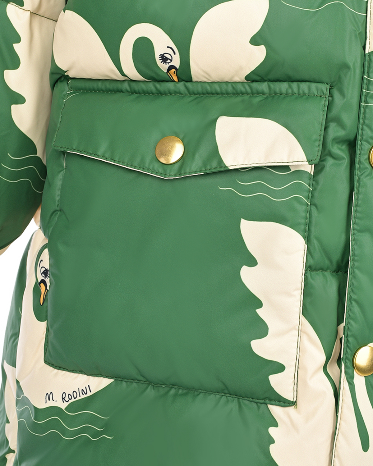 Зеленая куртка с принтом "лебеди" Mini Rodini детская, размер 116, цвет зеленый - фото 3