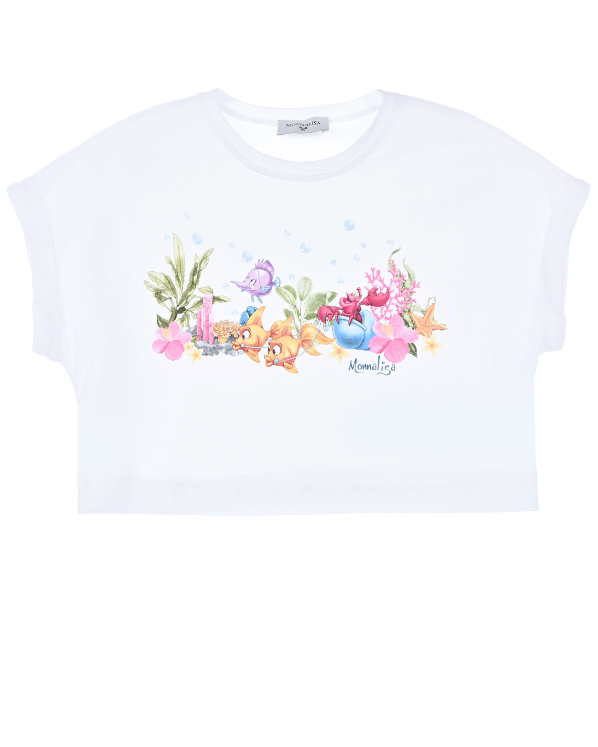 Укороченная футболка свободного кроя Monnalisa детская, размер 128, цвет белый - фото 1