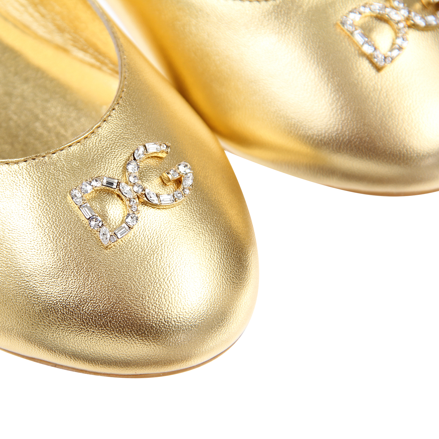 Золотистые балетки со стразами Dolce&Gabbana детские - фото 6