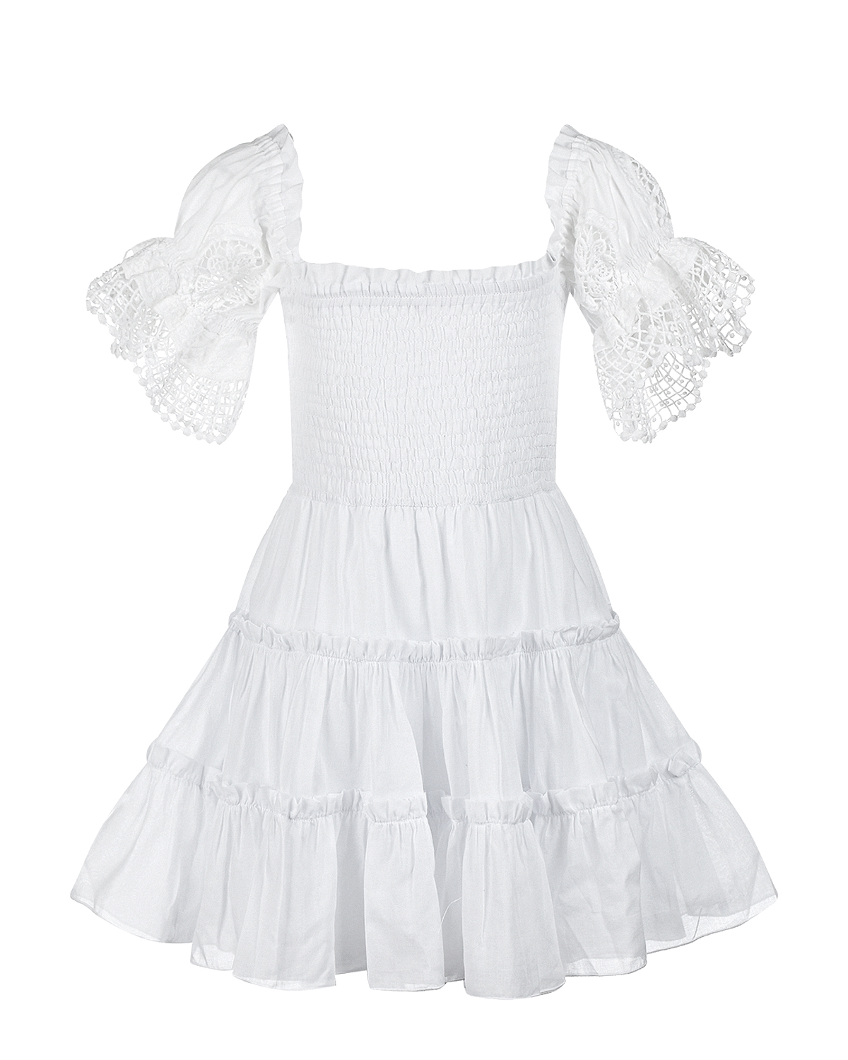 Белое платье с рукавами-фонариками и кружевной отделкой Charo Ruiz детское - фото 1