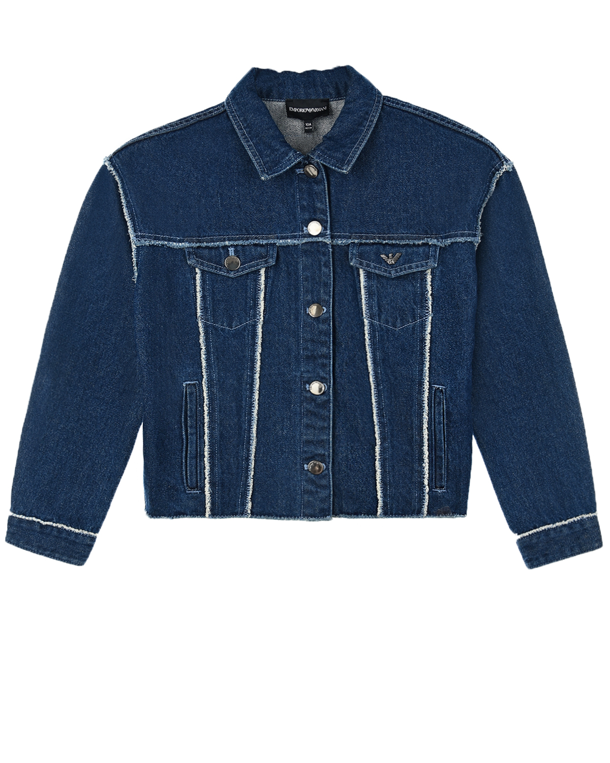 Синяя джинсовая куртка с аппликациями Emporio Armani детская