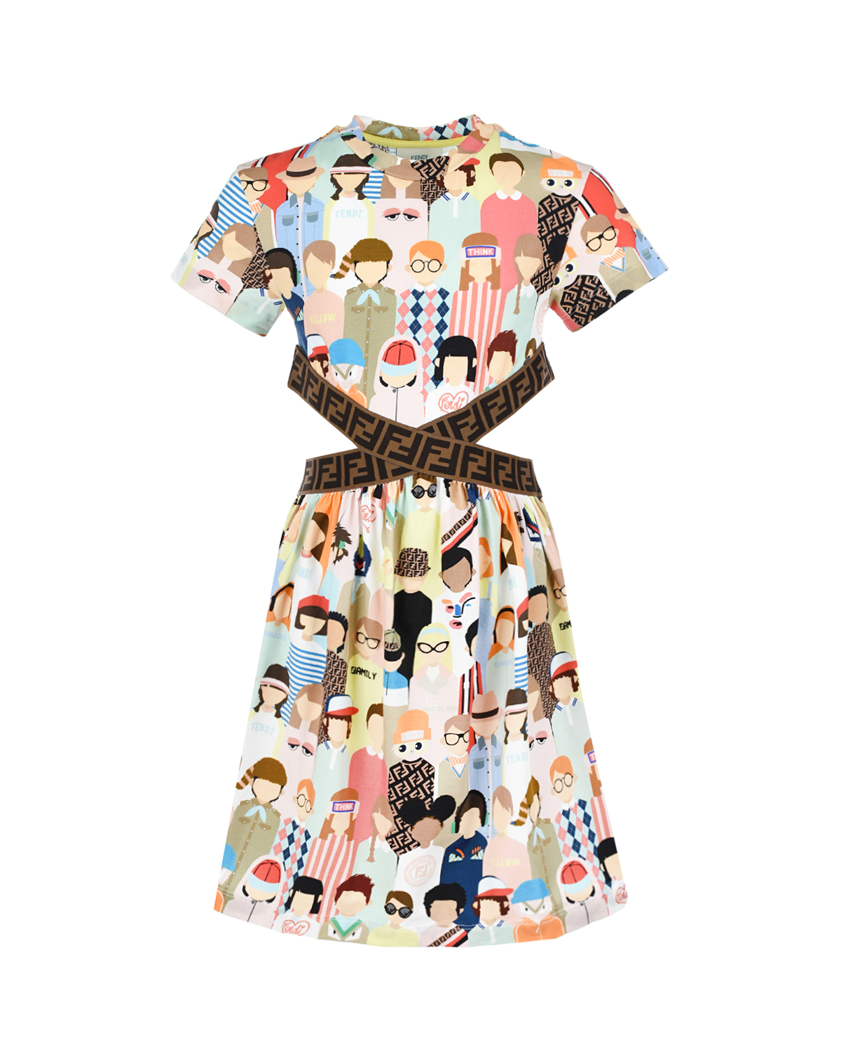 Платье с принтом "Family" Fendi детское, размер 128, цвет мультиколор - фото 1