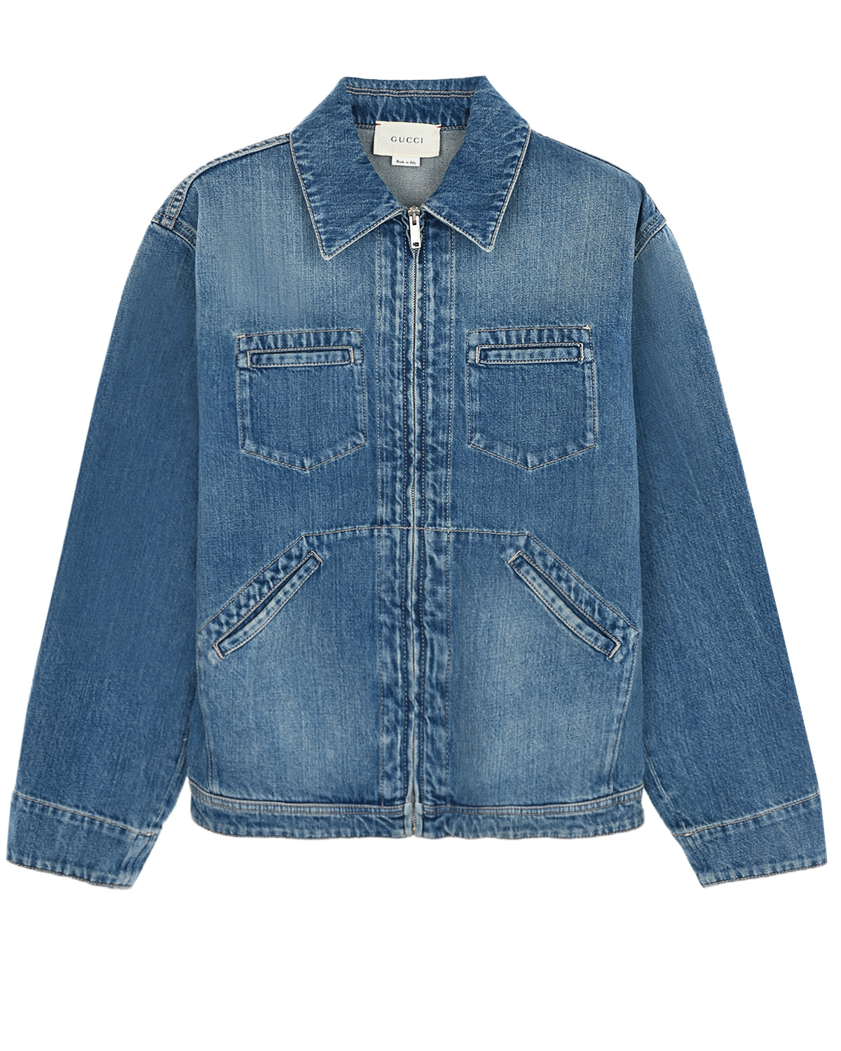 Джинсовая куртка на молнии GUCCI детская, размер 104, цвет синий