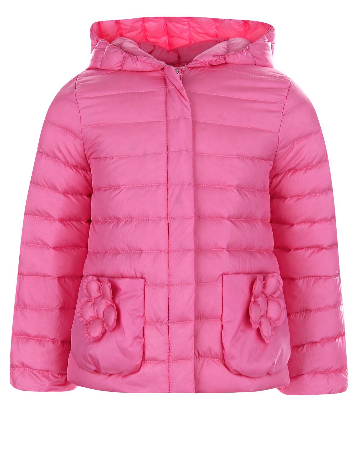 Розовая стеганая куртка с цветами на карманах IL Gufo детская - фото 1