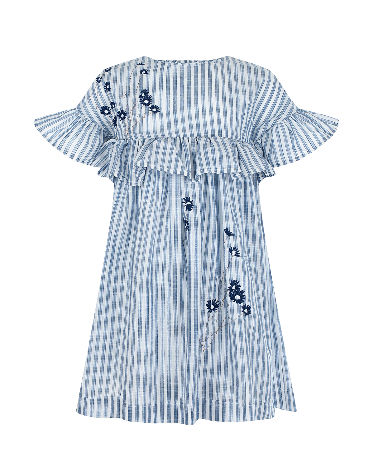 Платье в голубую полоску с вышивкой IL Gufo, размер 116, цвет голубой - фото 1